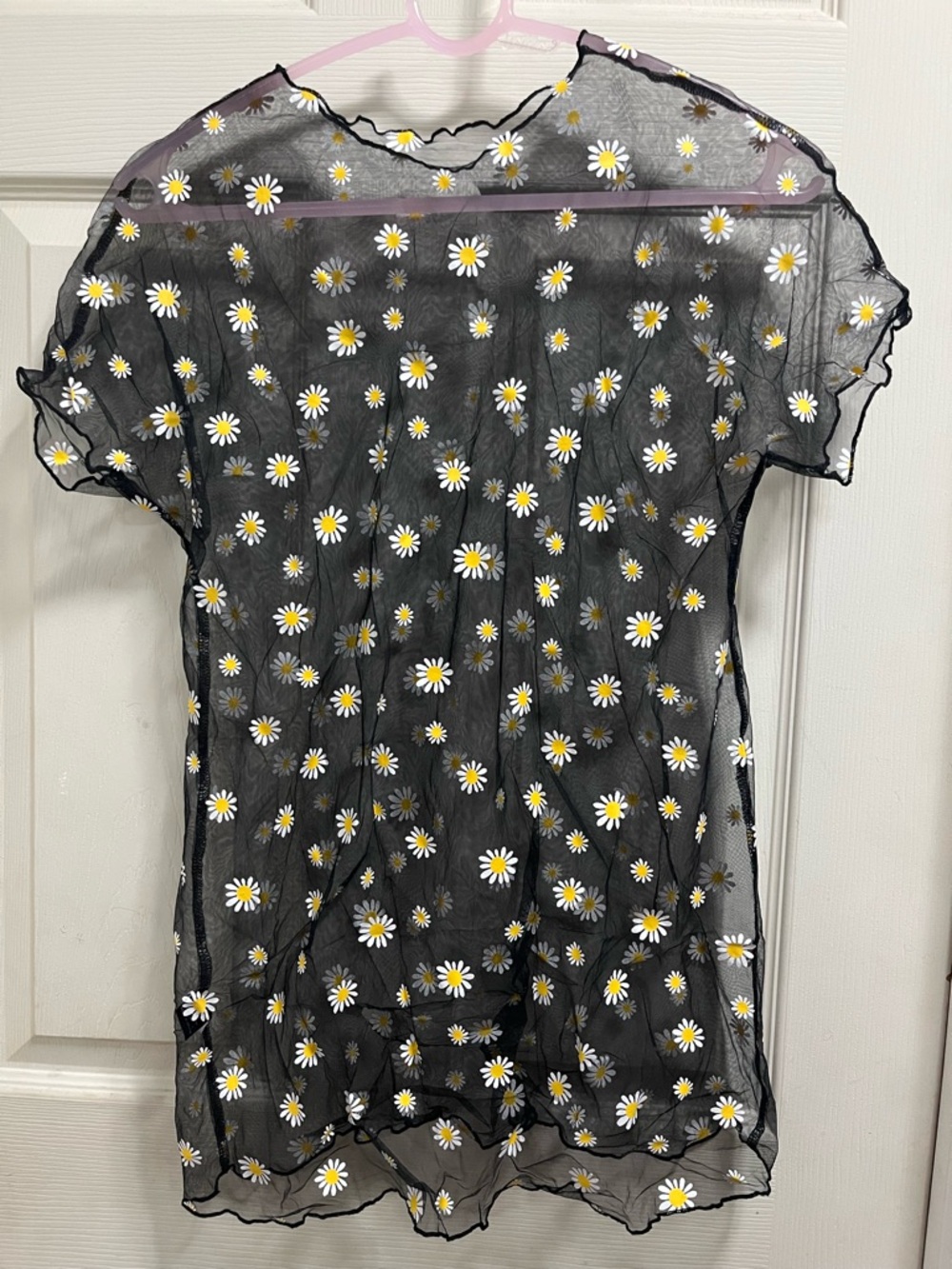 Black Sheer Daisy Mesh Top